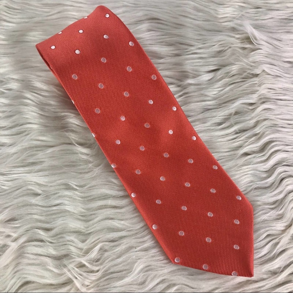 Tommy Hilfiger orange polka dotted 100% silk tie